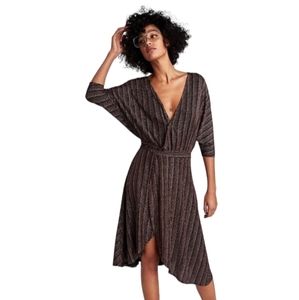 Zara Metallic Shimmering Gold Wrap Dress Size Small